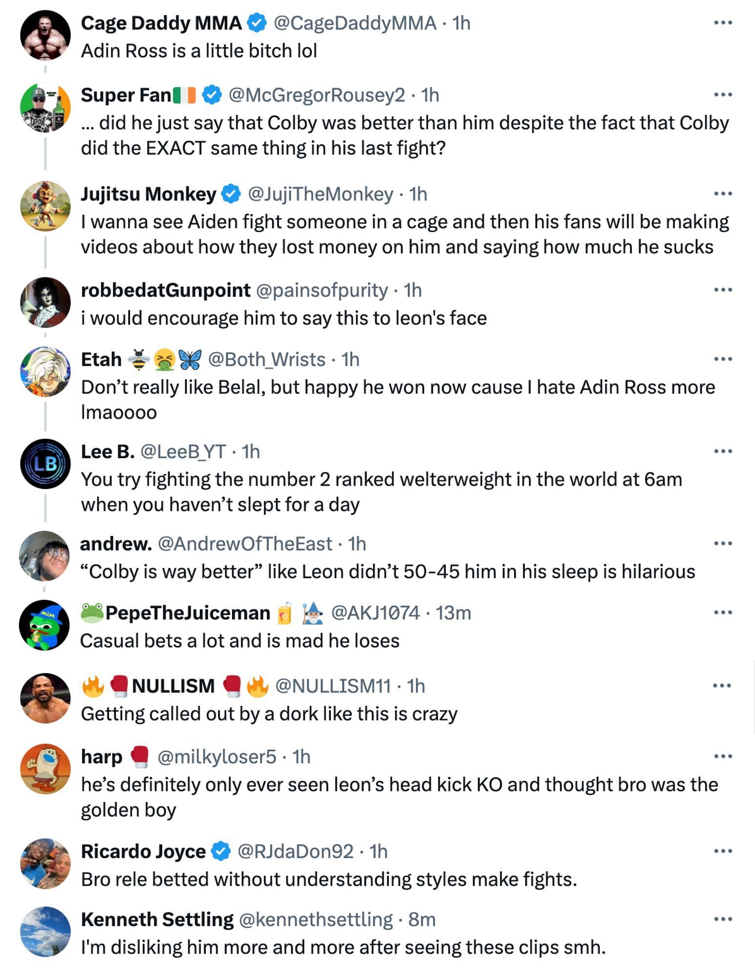 Fans react to Adin Ross complaining about losing a bet on Leon Edwards. [via @benthebanedavis on X]