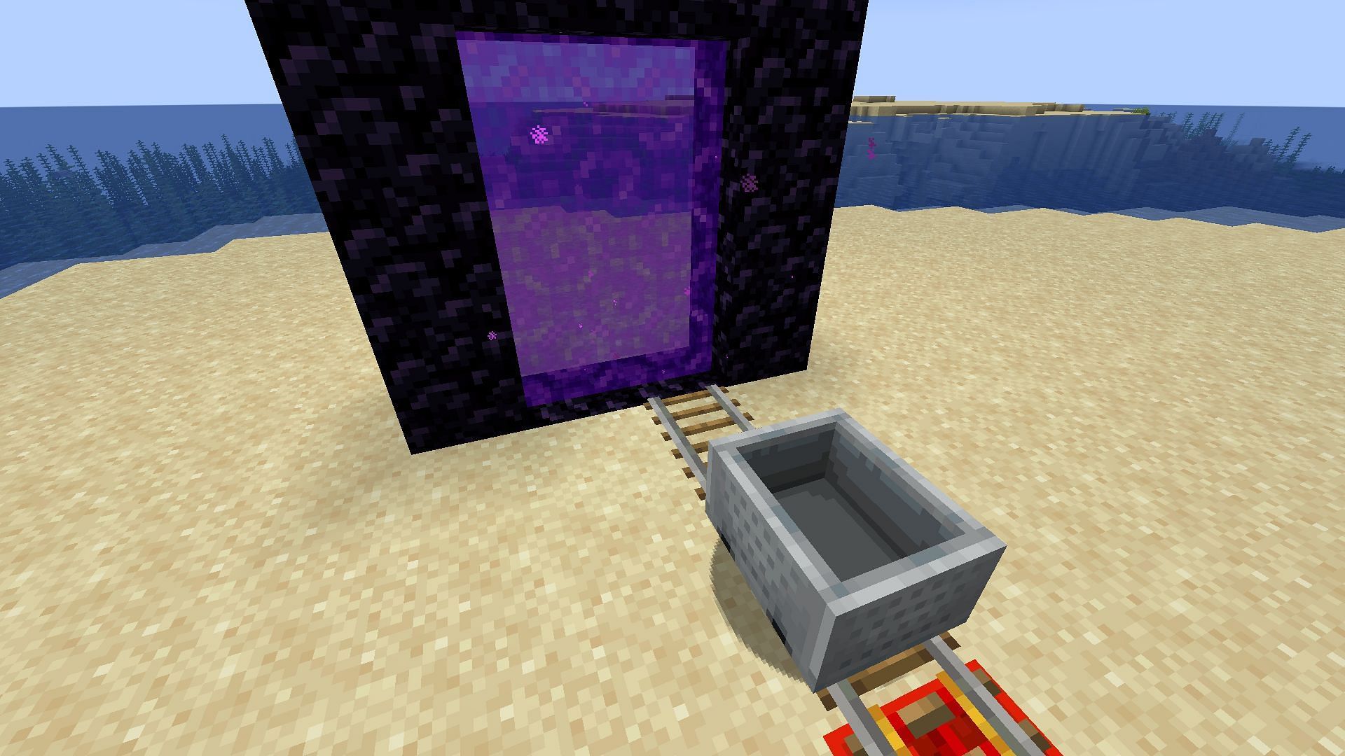 Using minecarts with portals is much faster now (Image via Mojang Studios)