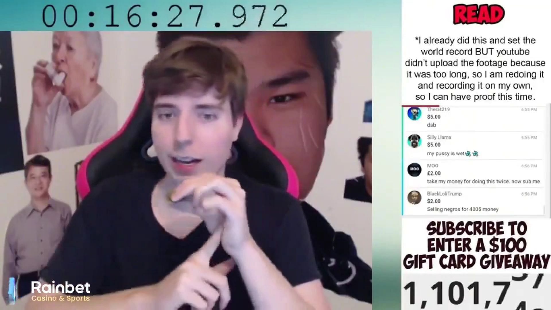 A 19-year-old MrBeast making some distasteful and allegedly racist remarks in an old now-deleted livestream (Image via Kazuki/YouTube)