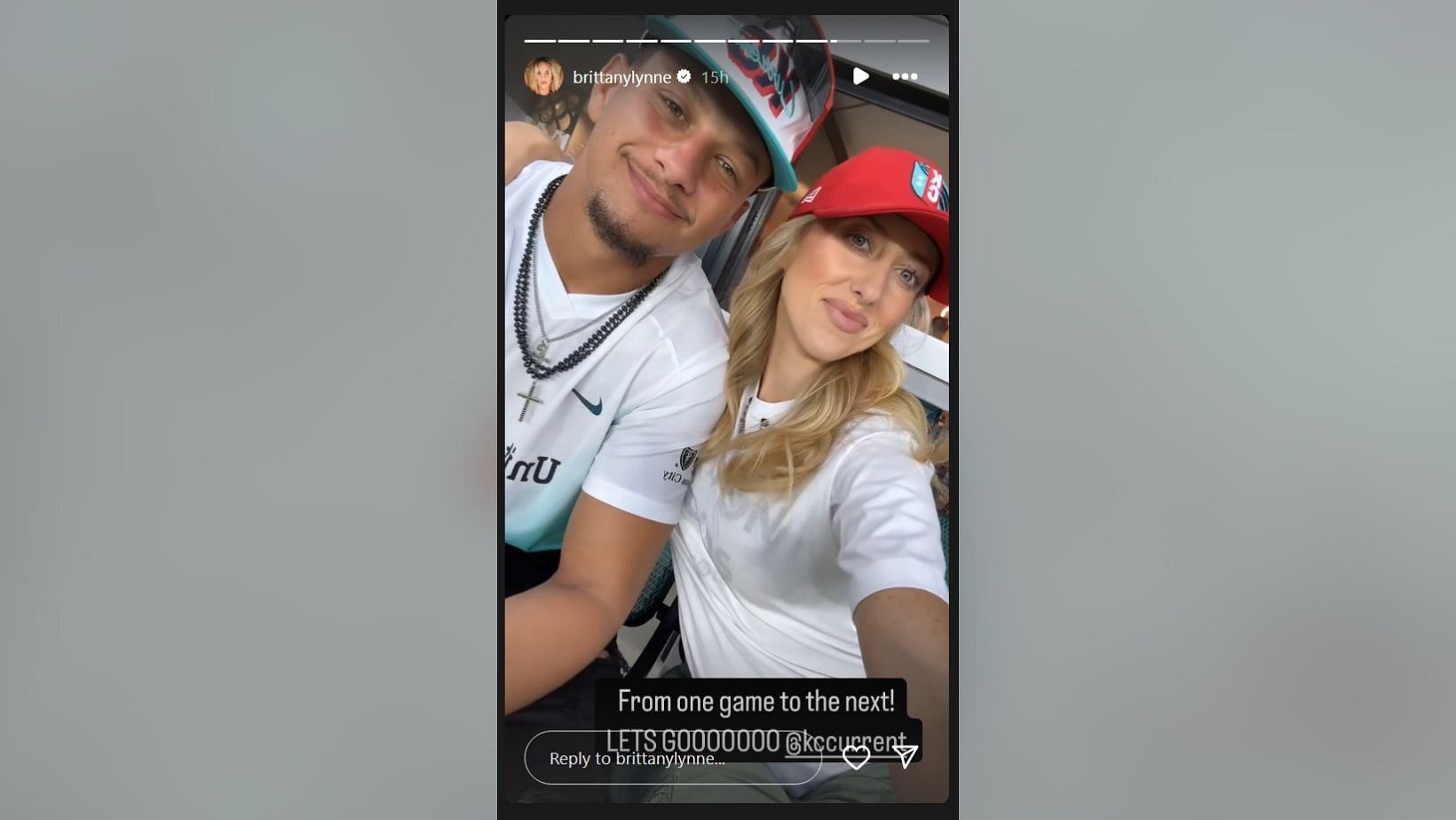 Patrick Mahomes with wife Brittany at Kansas City Current game (Image source: Brittany/Instagram)