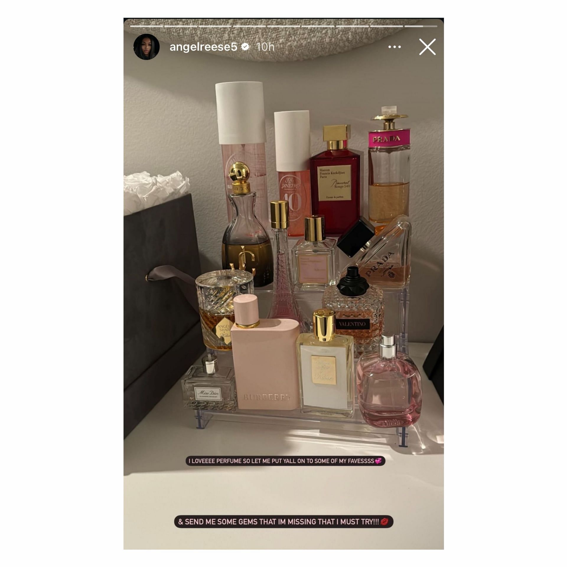 Angel Reese showcases perfume collection on her Instagram stories (image credit: instagram/angelreese5)