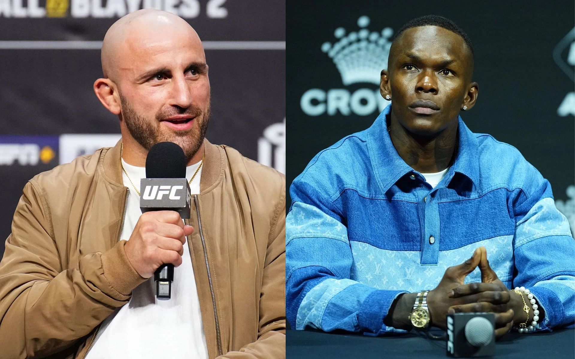 Alexander Volkanovski (left) credits Israel Adesanya (right) for helping him become the champion he was [Images courtesy: Getty Images]