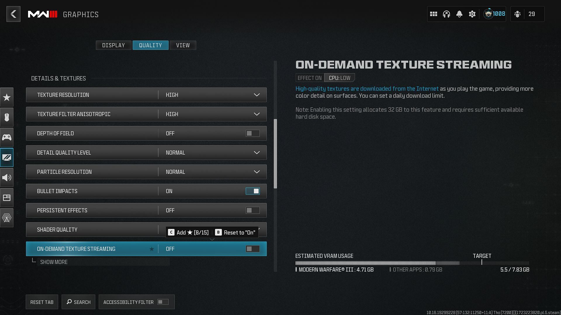 Turning off On-Demand Texture Streaming in Modern Warfare 3 (Image via Activision)