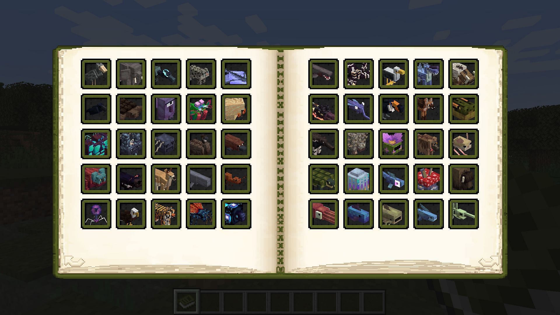 Alex&#039;s Mobs comes with an animal guide that really helps with mod progression (Image via Mojang)