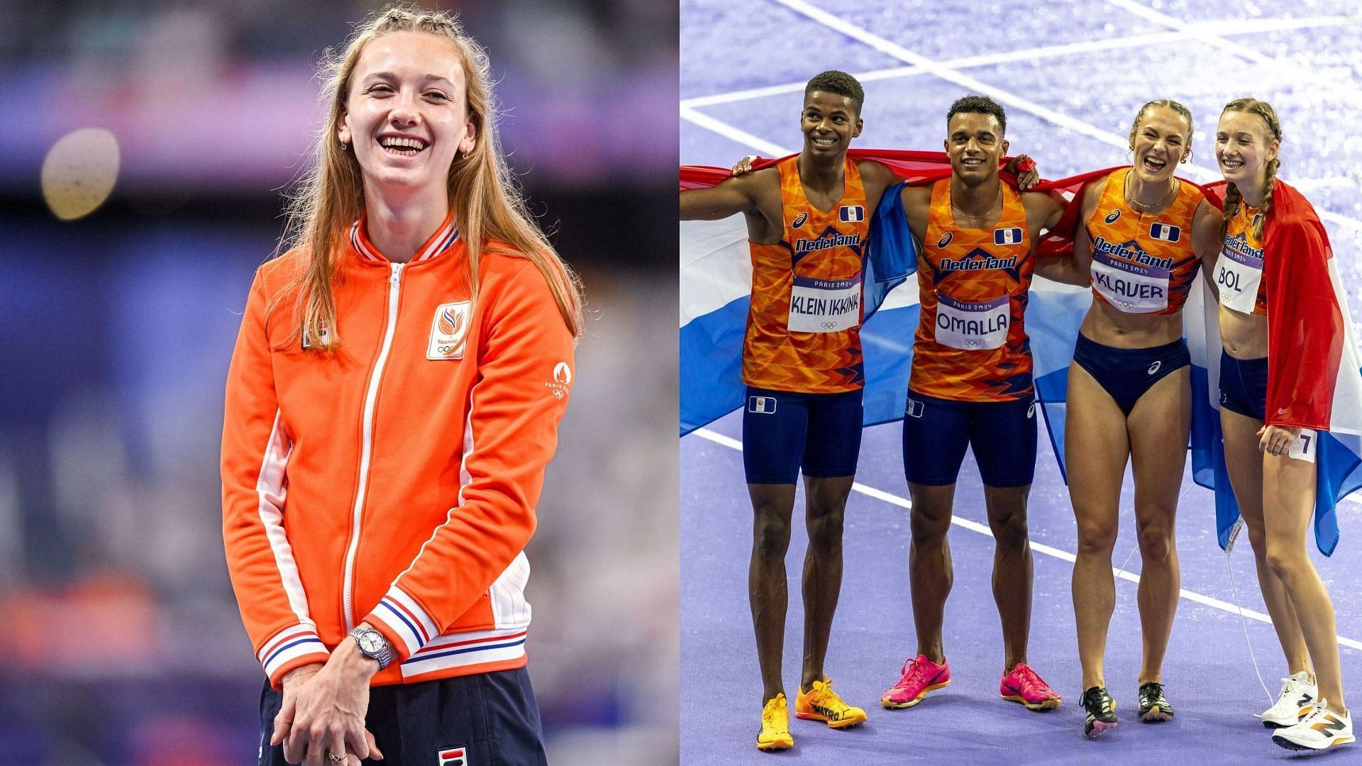 Femke Bol applauds her mixed relay team (Images via Getty)