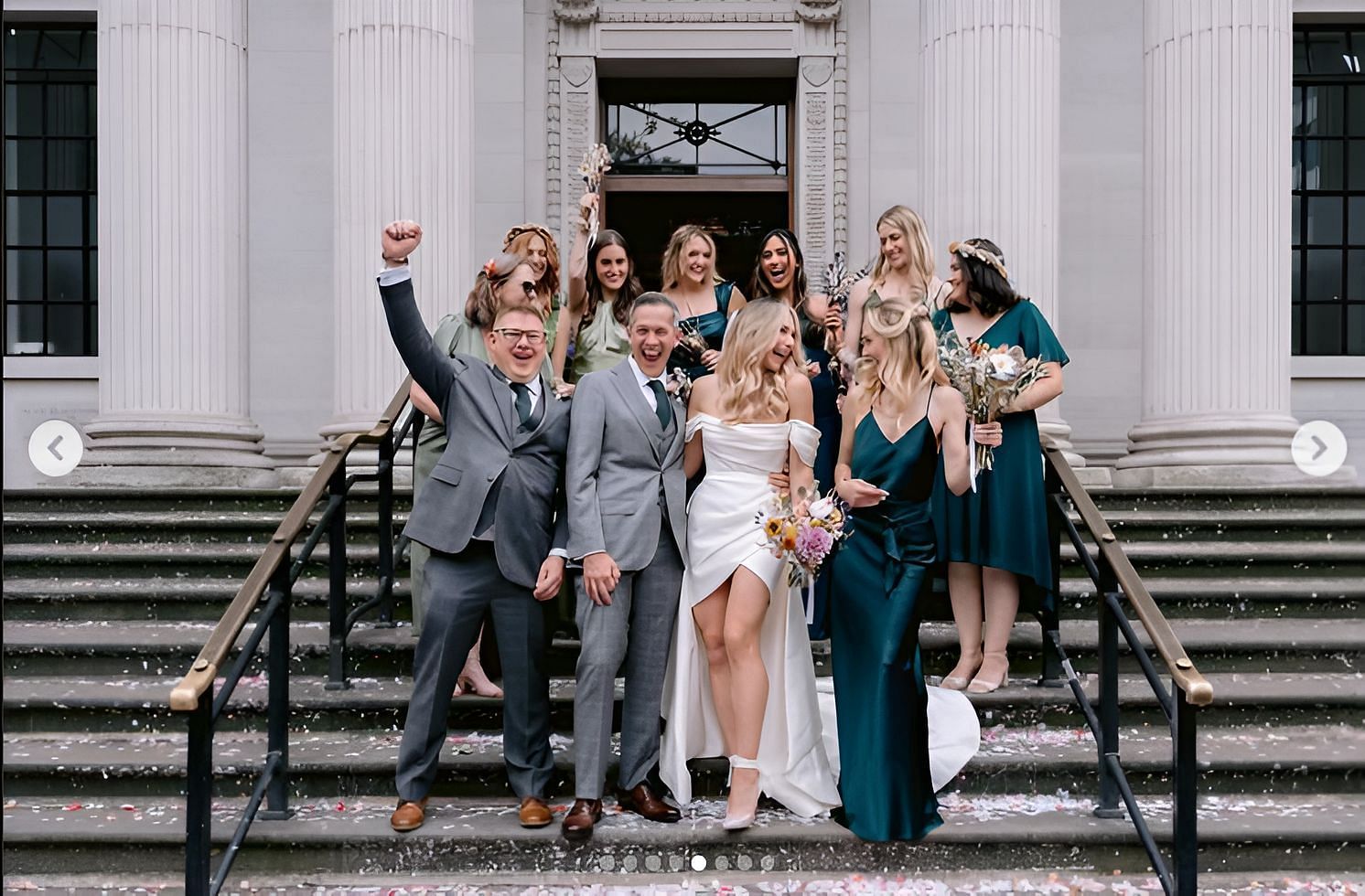 Ruth and Nathan with Ruth&#039;s bridesmaid after the wedding (Source: @nathandivey79 on Instagram)