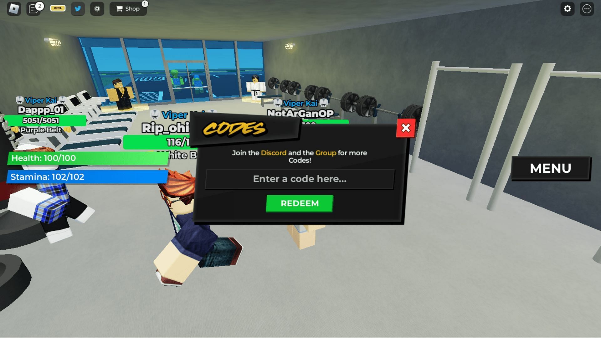 Redeem codes in RoKarate (Image via Roblox)