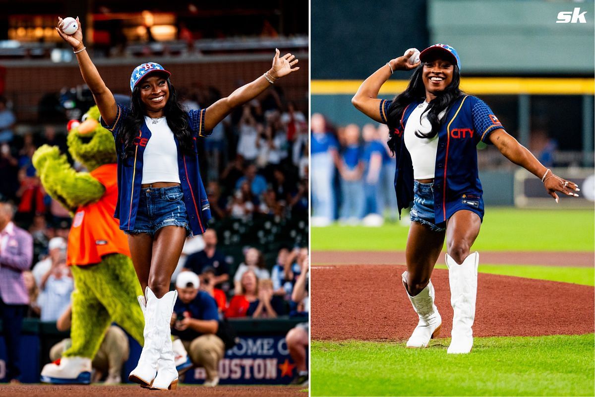 Simon Biles throws ceremonial first pitch at Astros vs Royals game on August 30 (Source: X)