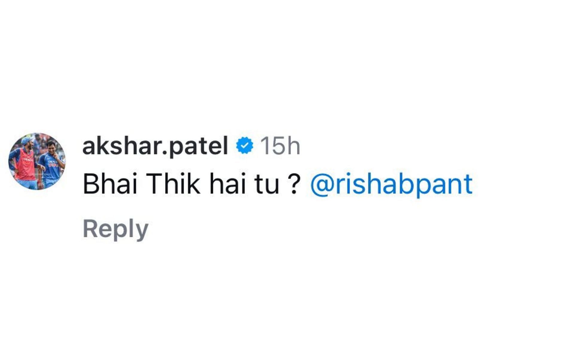 Screenshot of Axar Patel's comment