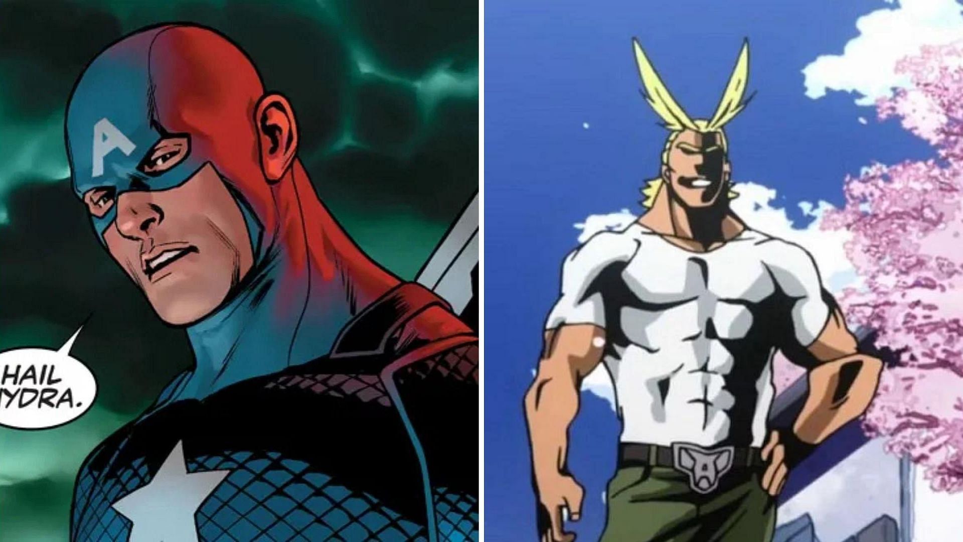 Captain America in My Hero Academia (Images via Marvel Comics and Studio Bones)