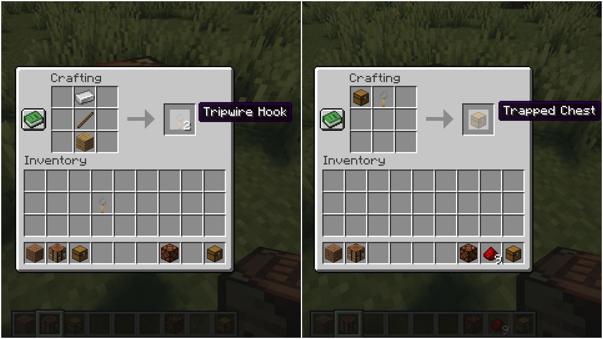 Players can first create trip hook wire and then combine it with a regular chest (Image via Mojang Studios)