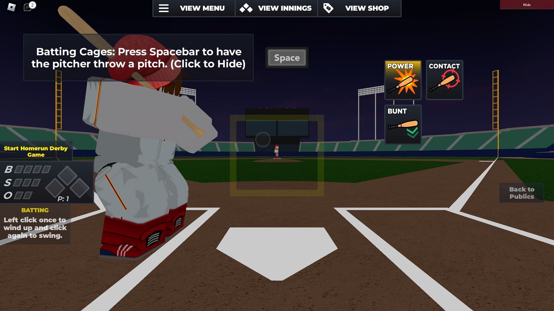 Batting in Training mode (Image via Roblox)