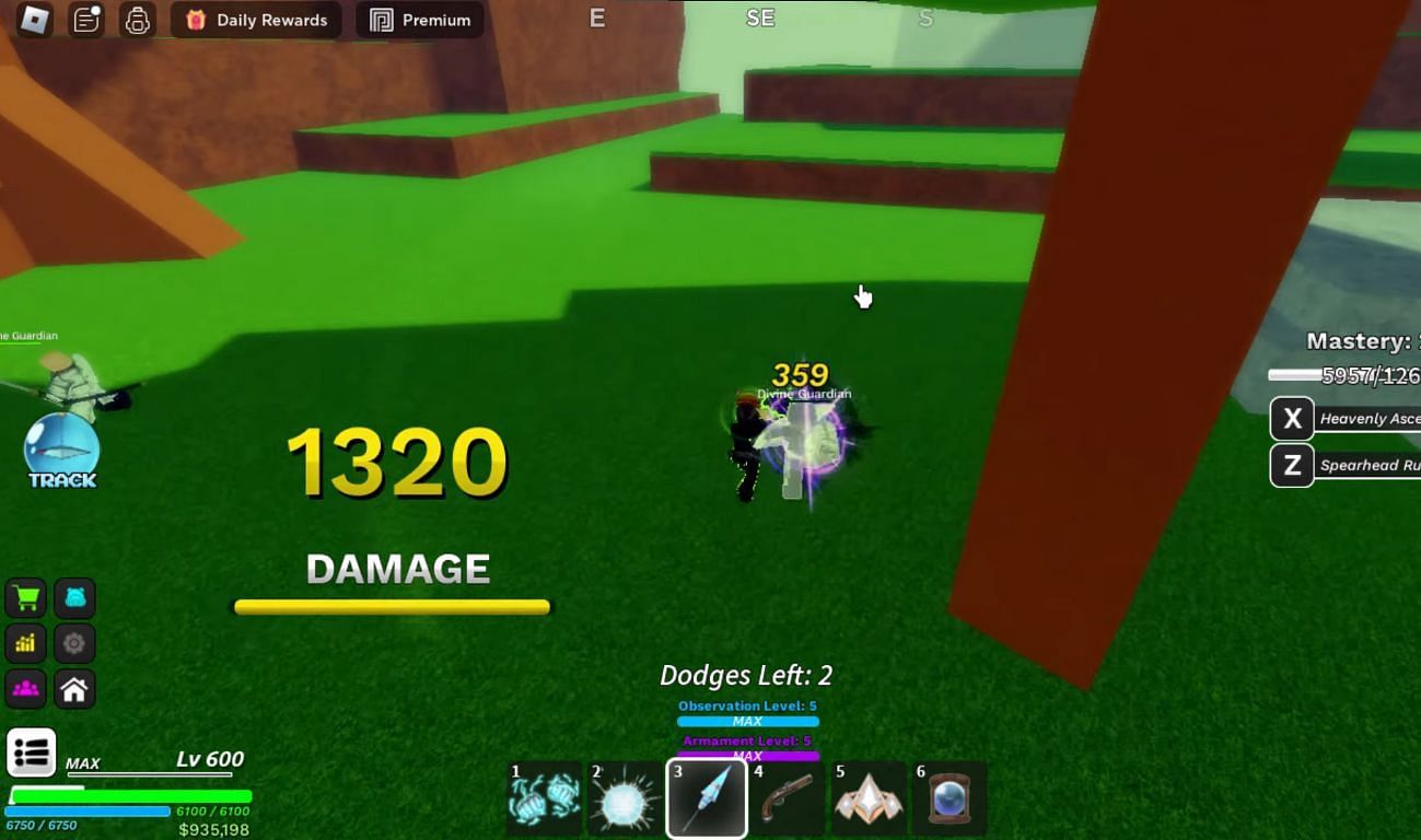 Gameplay screenshot of the Skyborne Lance in Fruit Seas (Image via Roblox)