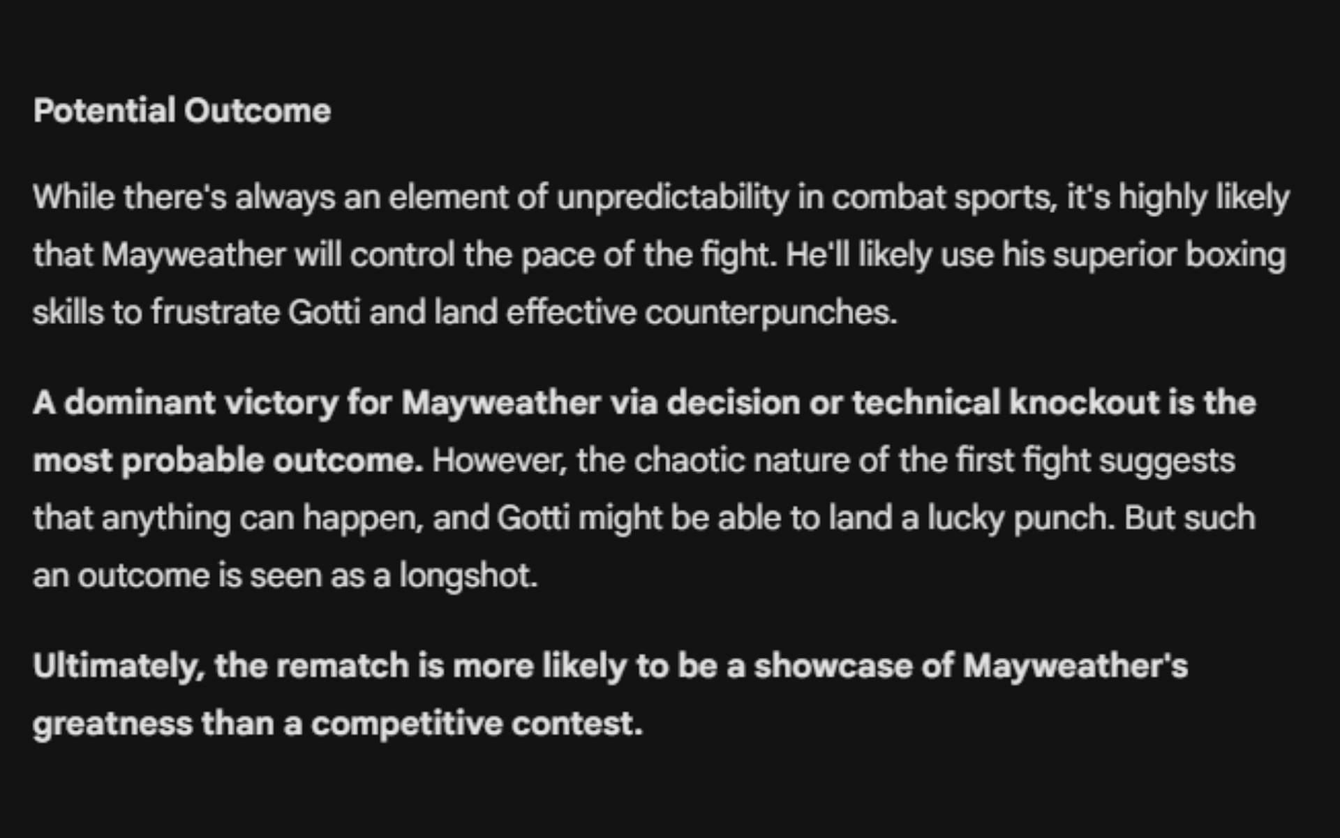 Google's AI prediction for Floyd Mayweather vs. John Gotti III