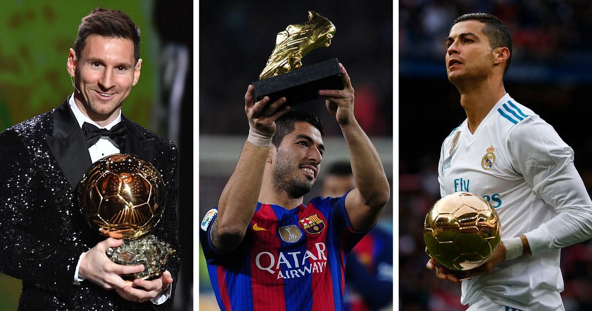 (L-R) Lionel Messi, Luis Suarez, and Cristiano Ronaldo