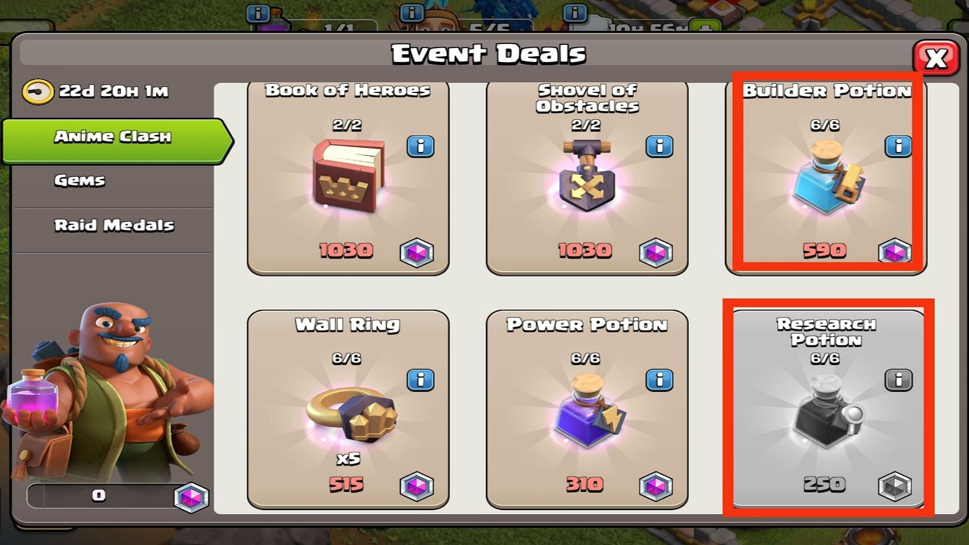 Get these marked Magic items first from the Traders Shop in Clash of Clans Anime Clash if you still have enough medals left (Image via Supercell)