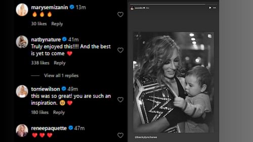 Seth Rollins and other stars have reacted to Becky Lynch's post (Credit: Becky Lynch and Seth Rollins' Instagram)