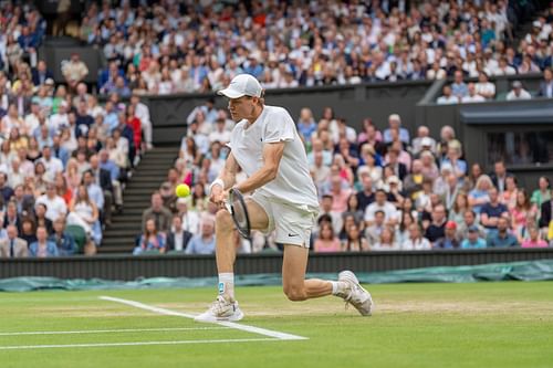 Jannik Sinner in action at Wimbledon 2024