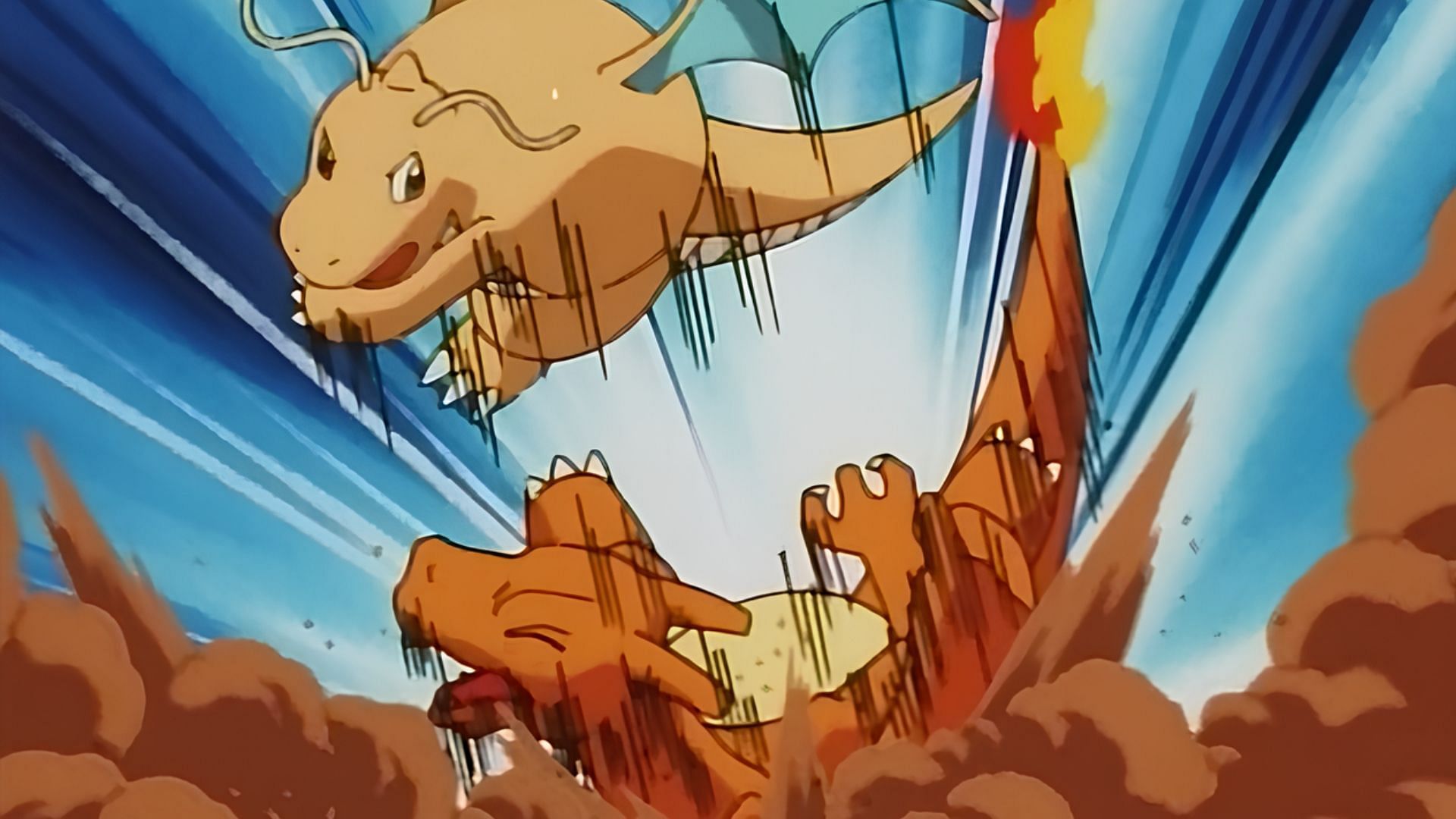 Dragonite slamming Charizard. (Image via TPC)