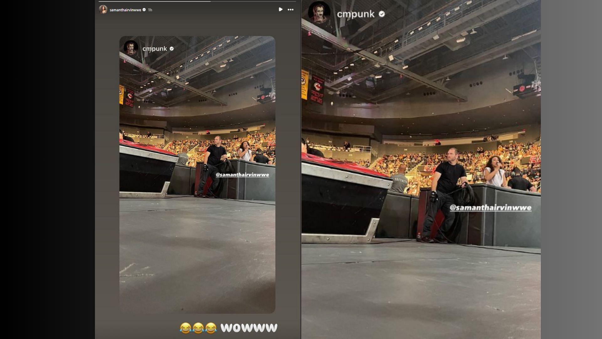 CM Punk and Samantha Irvin&#039;s Instagram stories. [Image credits: Punk &amp; Irvin&#039;s official Instagram handles]