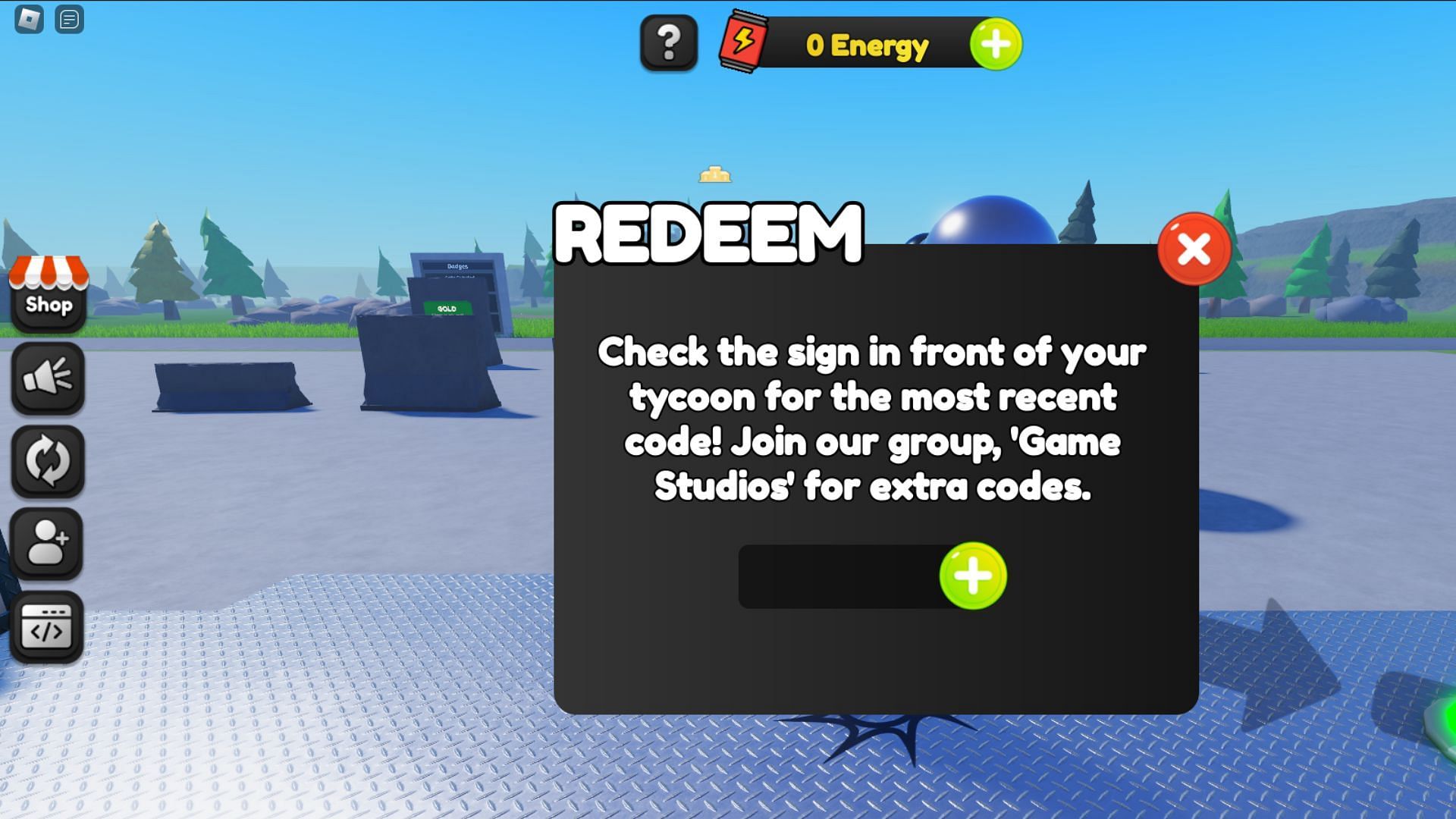 Redeem codes in Laser Tycoon (Image via Roblox)