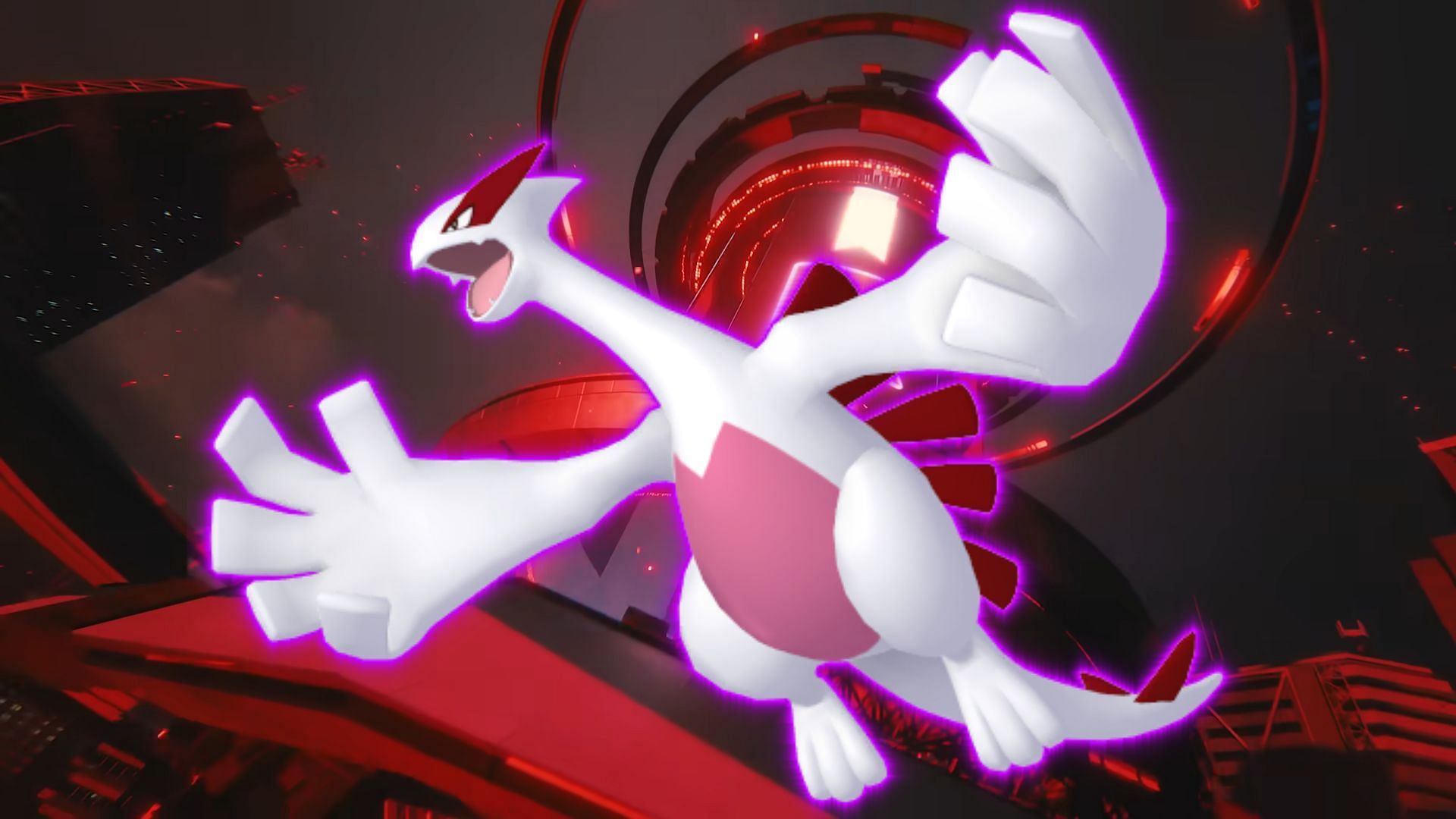 Shiny Shadow Lugia has red accents to its body instead of dark blue (Image via The Pokemon Company/Niantic)