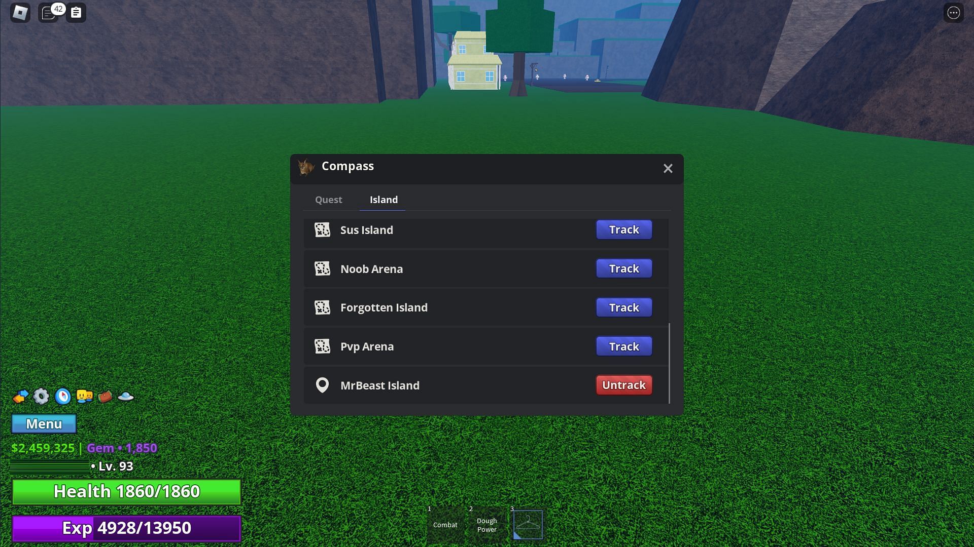 The Island tracker screen (Image via Roblox)