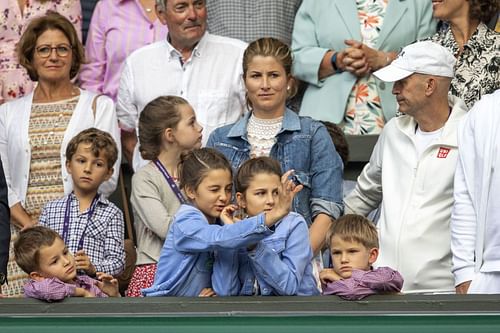 Mirka Federer and her children pictured at Wimbledon 2019 (Getty)