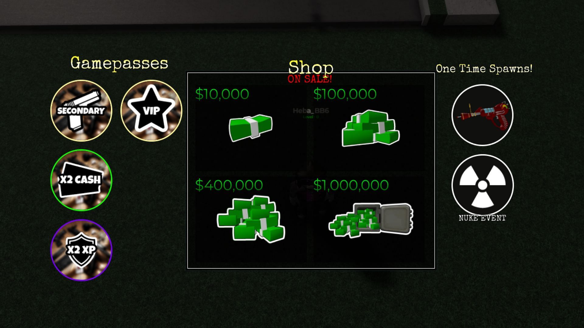 Shop for game passes, in-game cash &amp; spawns in Chiraq Shootout (Image via Roblox)