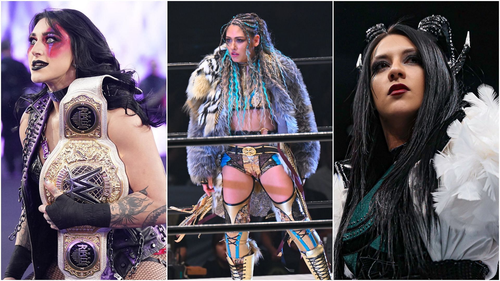Rhea Ripley, Giulia, and Stephanie Vaquer! (from left to right) [Photos via: WWE.com &amp; The star