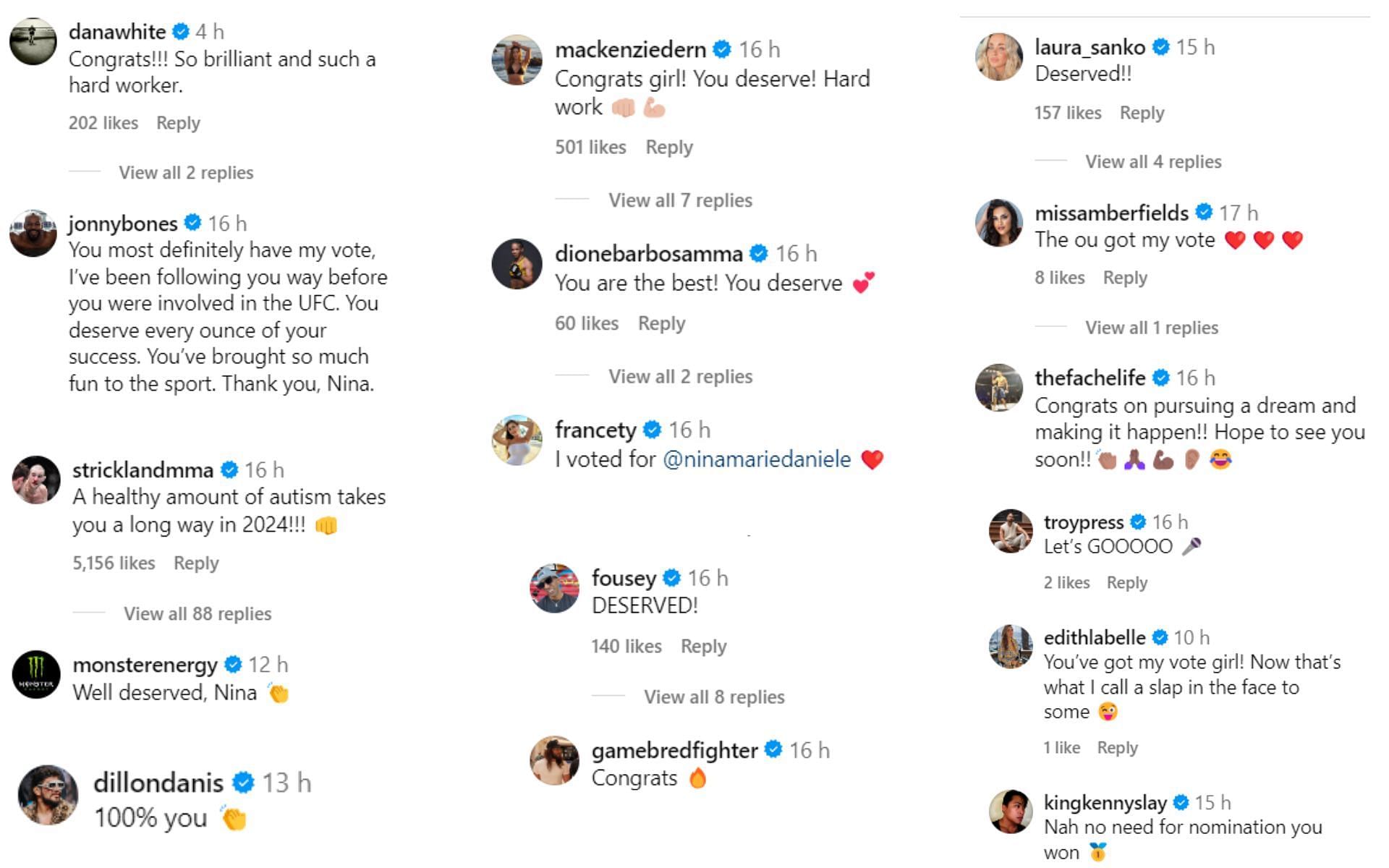 Pros and fans react to Nina-Marie Daniele being nominated for Personality of the Year at the MMA Awards [Images courtesy: @ninamariedaniele on Instagram]