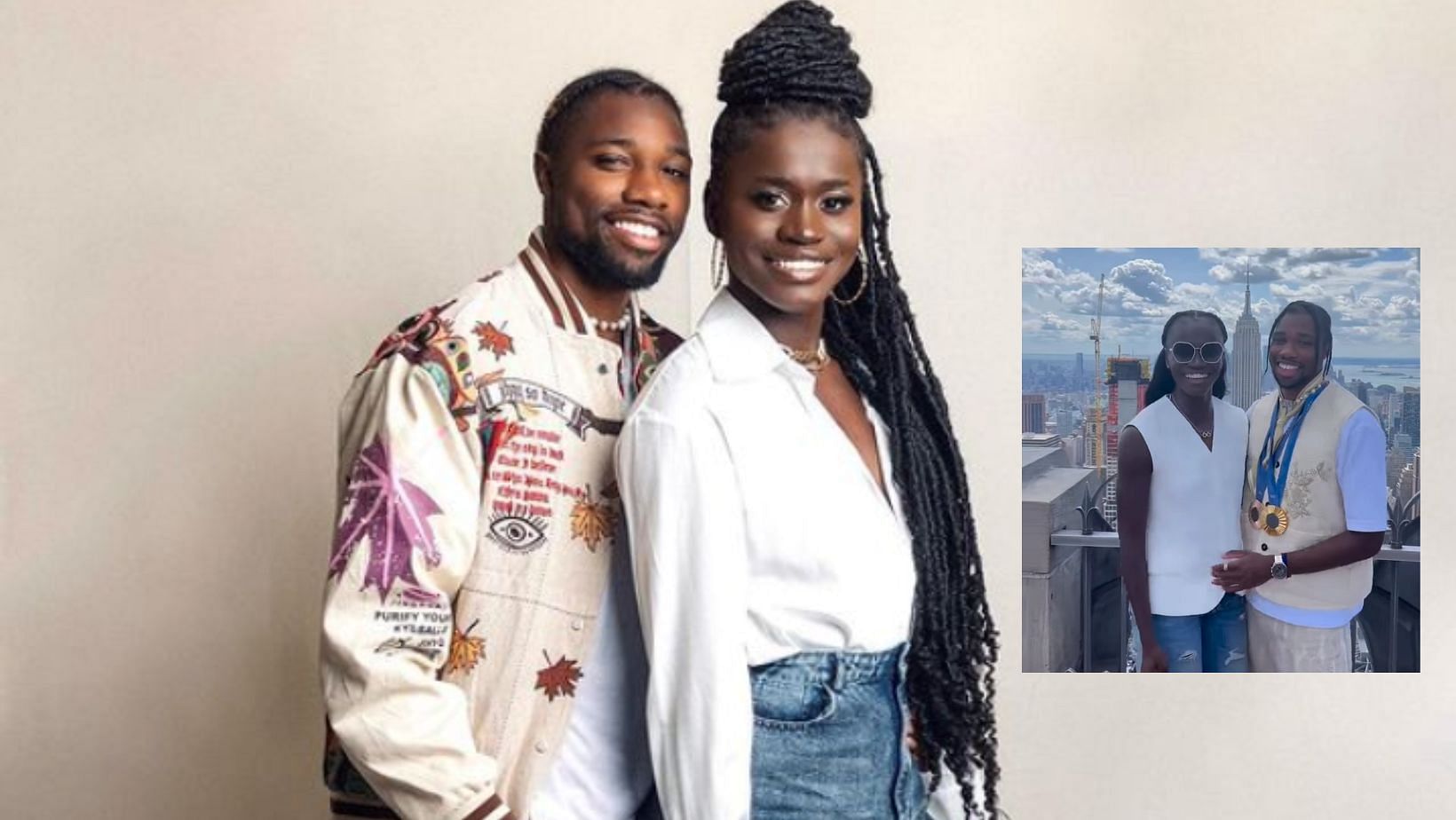 Noah Lyles and Junelle Bromfield pose in front of the Empire State Building (Image Source: @junellebromfield on Instagram) 