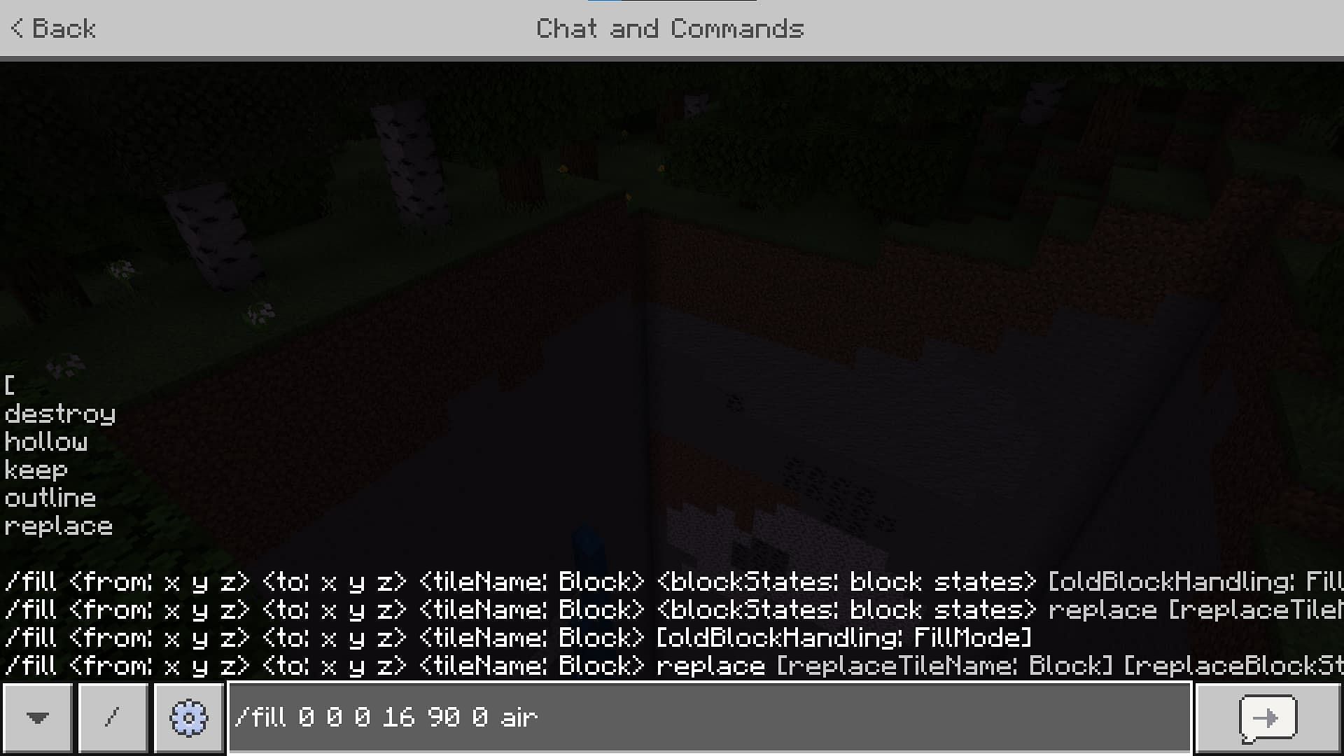 Using fill command in Minecraft (Image via Mojang)