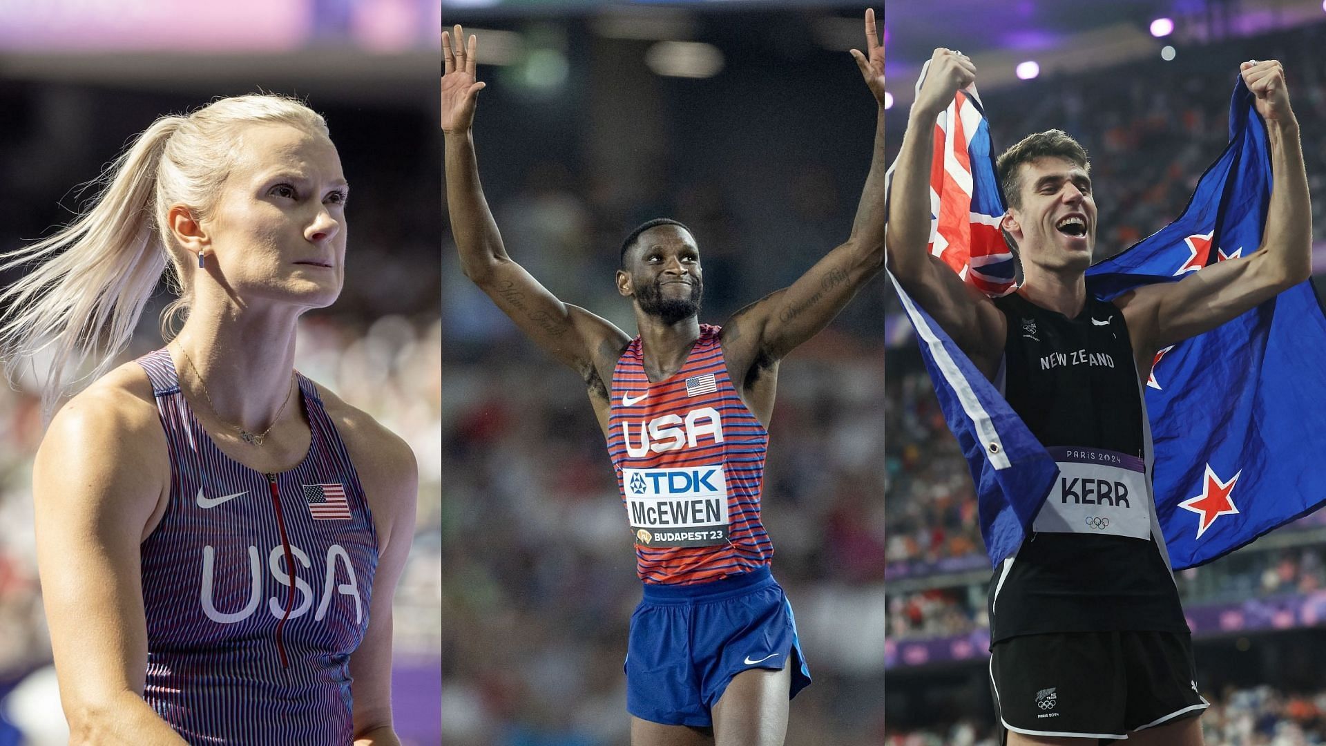 Katie Moon reacts to Shelby McEwen losing the gold medal to Hamish Kerr in the tiebreakers at the Paris Olympics (Images: All via Getty)