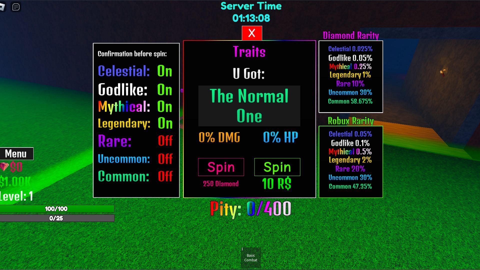 Trait of every rarity has a different roll rate (Image via Roblox)