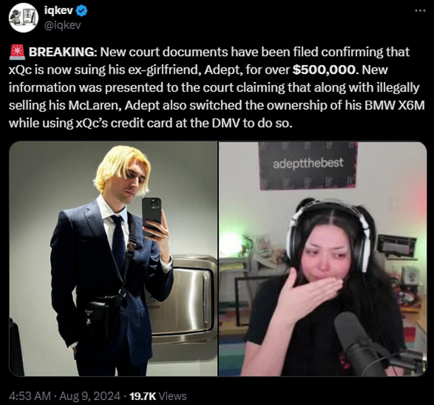 xQc allegedly seeking $500K in latest lawsuit (Image via X/iqkev)