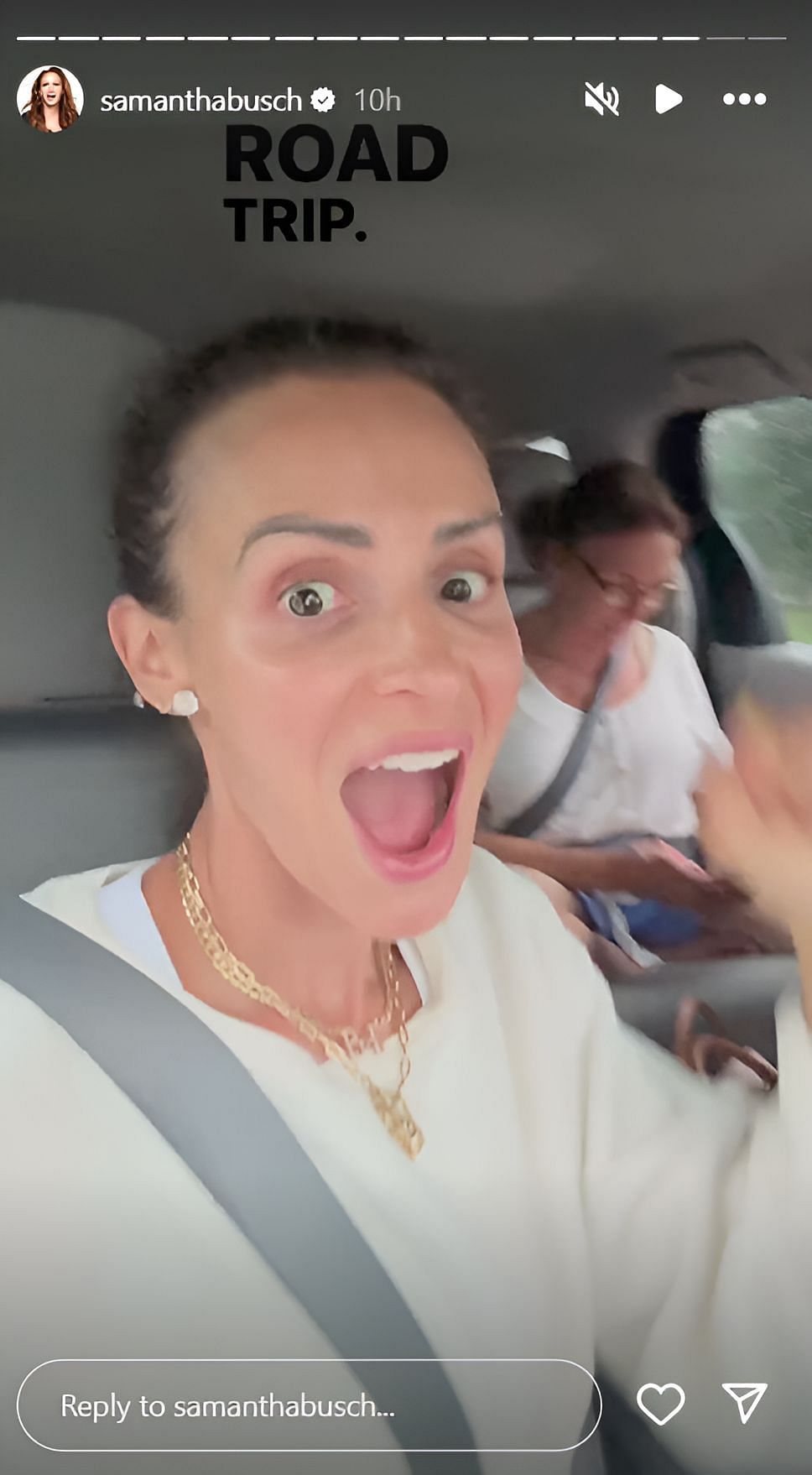 Samantha Busch on an unexpected road trip with her parents and daughter Lennix (source: @samanthabusch on Instagram)