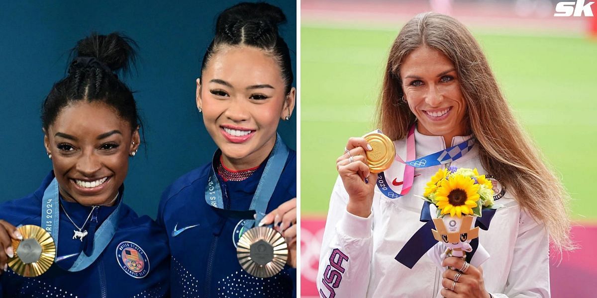 Simone Biles, Suni Lee, and Valarie Allman will be in action in medal events on Day 10 of the Paris Olympics 2024. PHOTO: Both from Getty Images