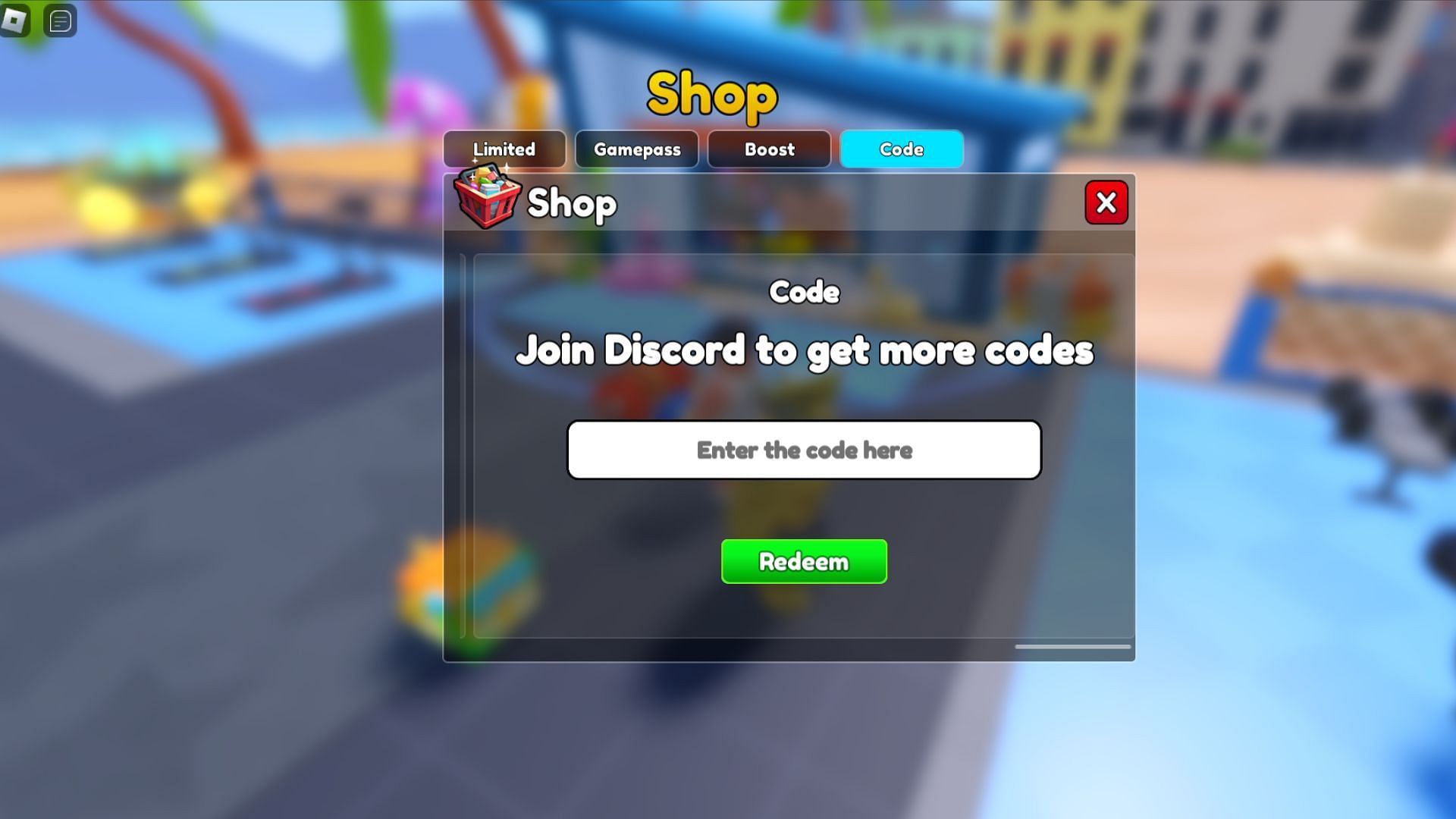 Code box in Gym Star Simulator (Image via Roblox)