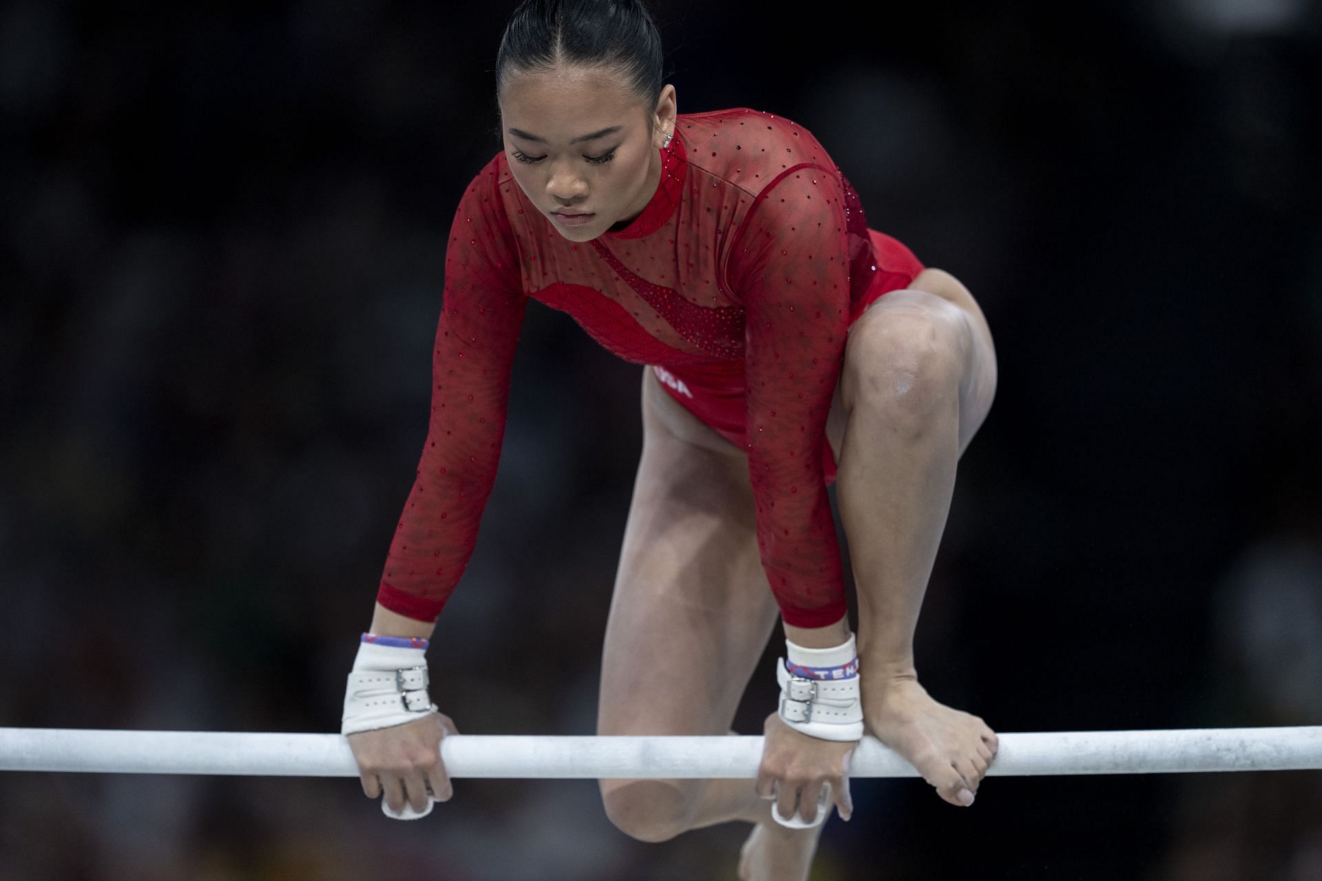 Sunisa Lee competes during the Artistic Gymnastics Women&#039;s Uneven Bars Final at the Olympic Games 2024 in Paris, France. (Photo via Getty Images)