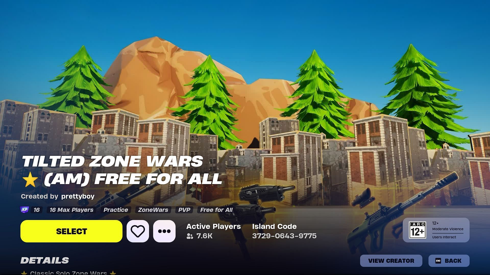 Fortnite Tilted Zone Wars (AM) Free For All is a Tilted Towers-themed PVP map (Image via Epic Games)