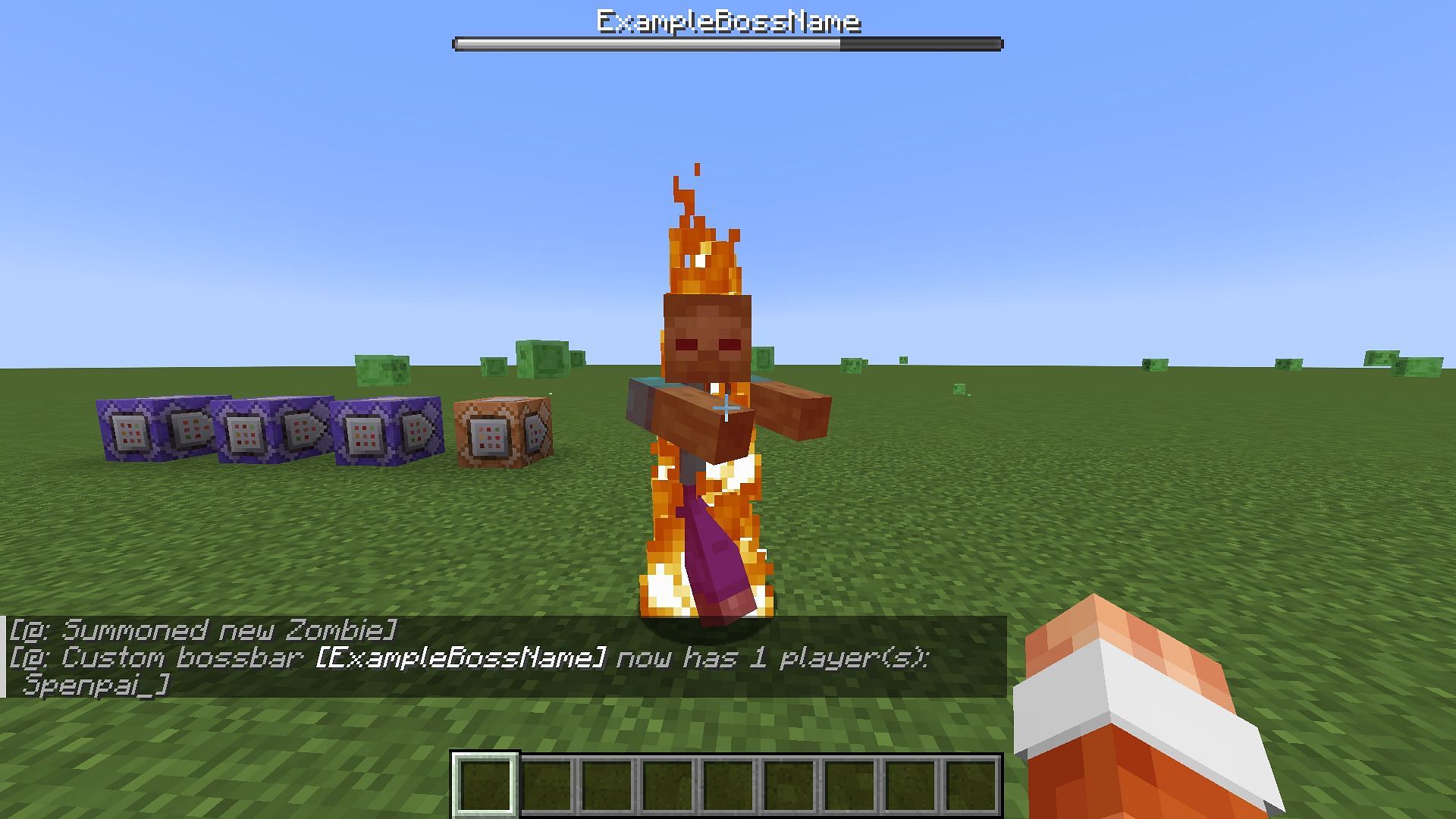 A Minecraft zombie using a custom boss bar, taking damage to the bar via burning in the sunlight (Image via Mojang)