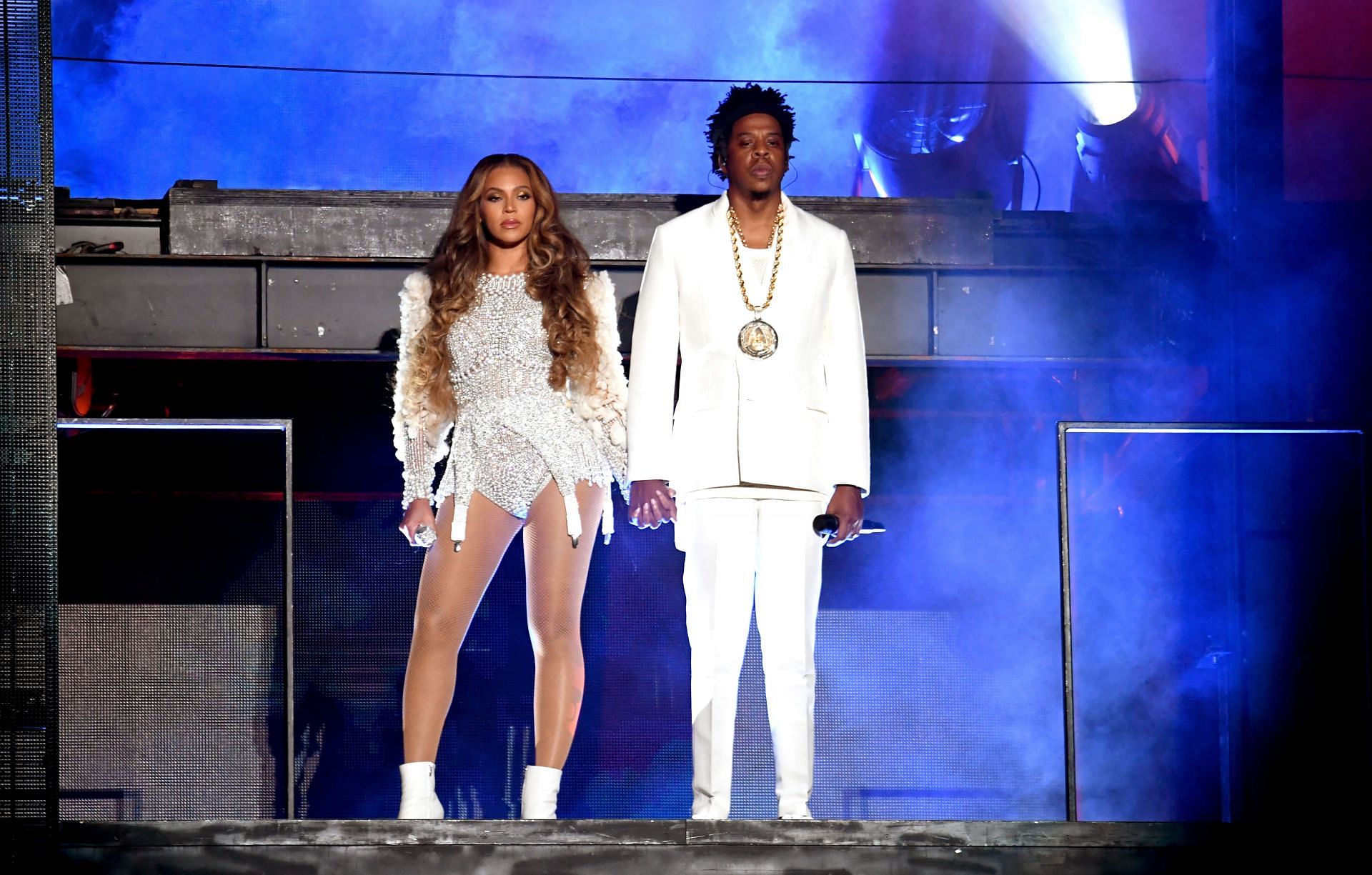 Beyonc&eacute; and Jay-Z perform during their &quot;On the Run II&quot; Tour at NRG Stadium in Houston, Texas. (Image via Getty/Kevin Winter)