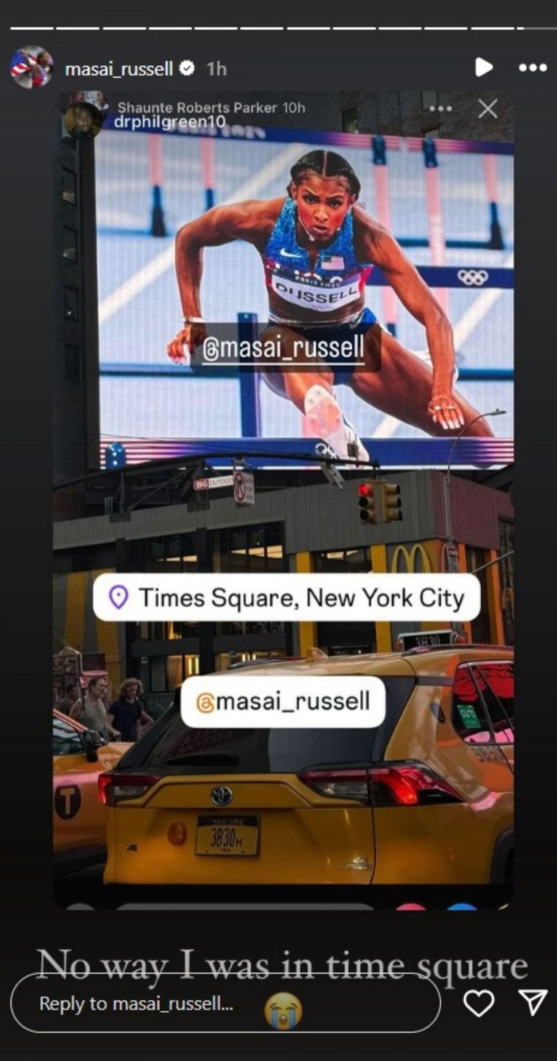 Masai Russell&#039;s Instagram Story (Instagram@masai_russell)