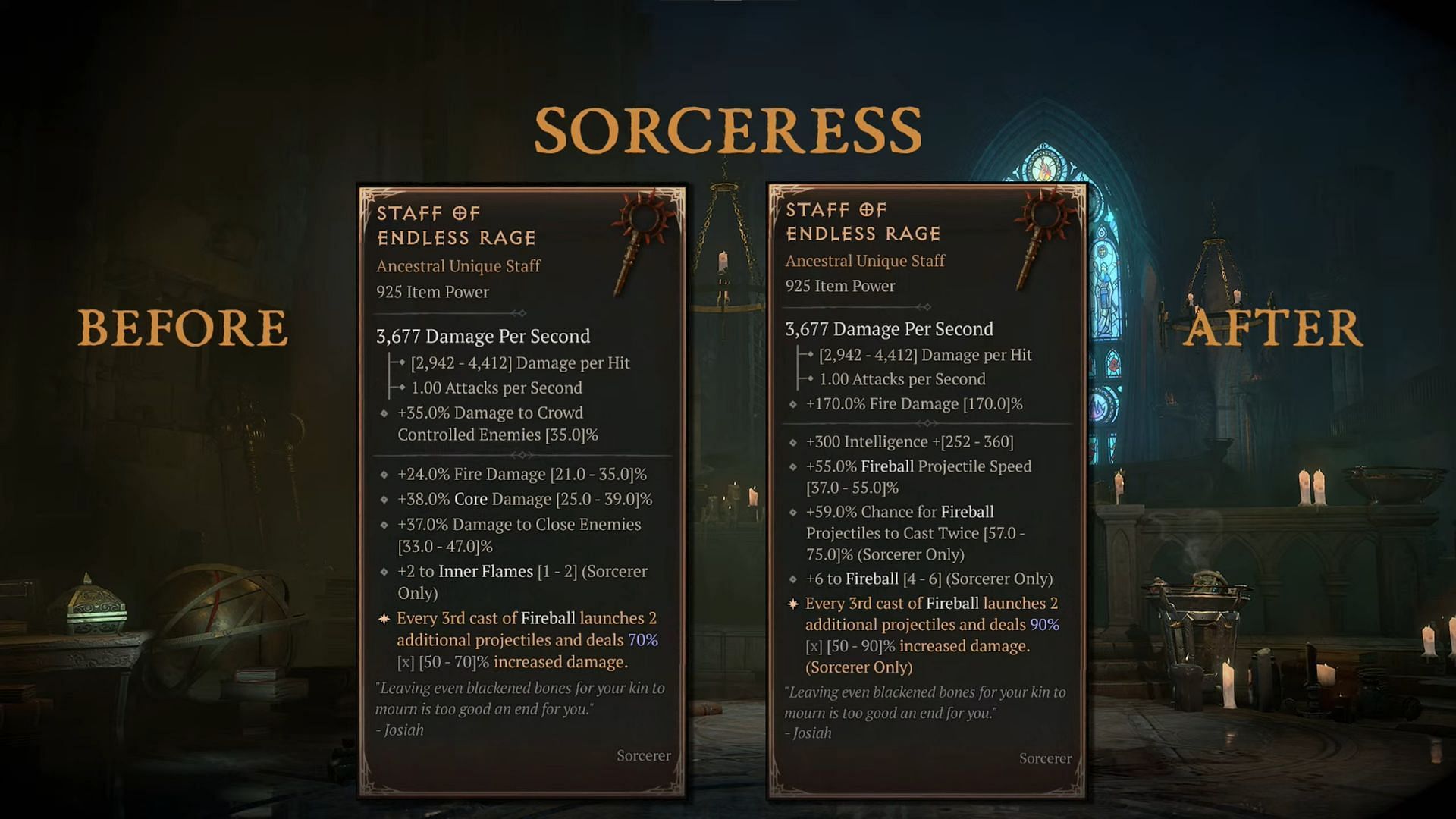 This Sorcerer only staff hopes to be the meta for Fireball builds (Image via Blizzard Entertainment)