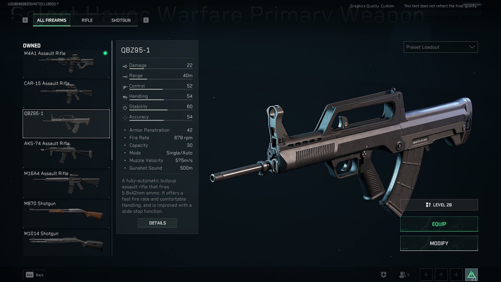 The gun customization screen (Image via TiMi Studio Group)