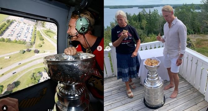 In Photos: Panthers' Gustav Forsling eats cinnamon rolls out of Stanley Cup, takes it out for helicopter tour over Swedish town