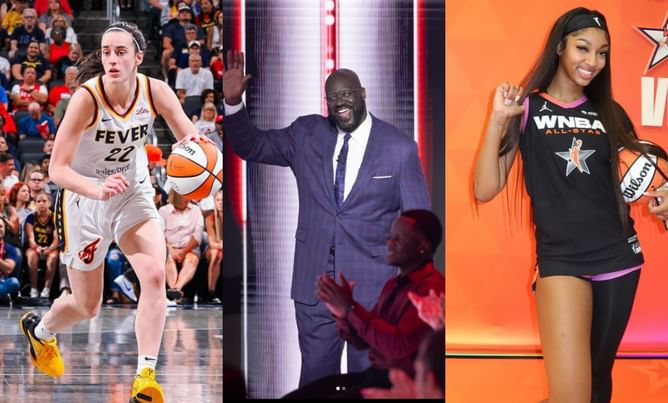 SPOTTED: Shaquille O'Neal catches Angel Reese vs Caitlin Clark action from courtside in Chicago