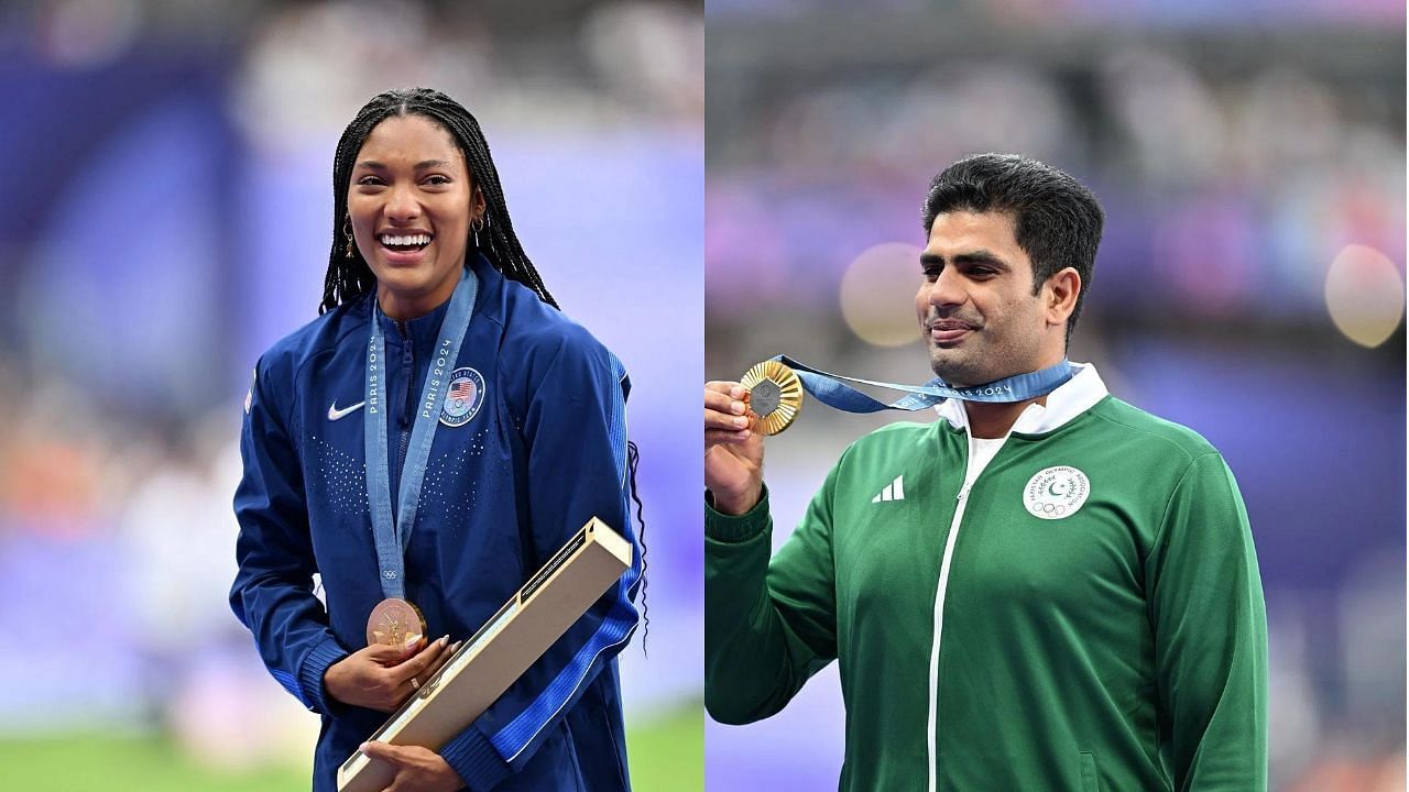 Tara Davis-Woodhall and Arshad Nadeem (Images via: Getty)