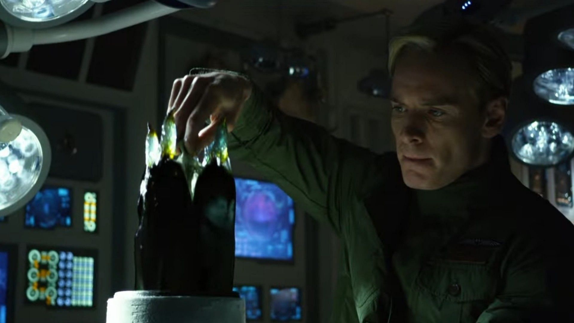 David inspecting the black pathogen in Prometheus (Image via Alien Anthology on YouTube and 20th Century Studios)